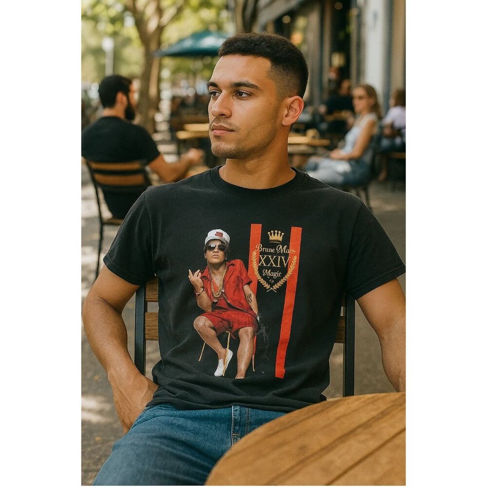 Bruno Mars XXIV Magic 2017 Graphic T-Shirt Alstyle Large Black Red Gold Graphic